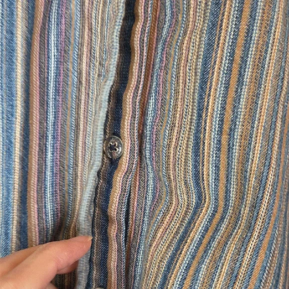 Dressbarn Blue Multi-Color Striped Cotton Button Up Shirt Sz 1X - Picture 4 of 11
